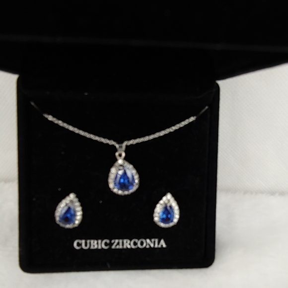 Kohl's Jewelry - Kohls Necklace Earrings Cubic Zirconia Blue Stone